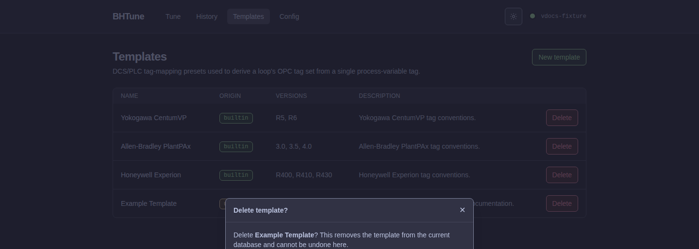 BHTune failed user-template deletion confirmation with an inline retry error