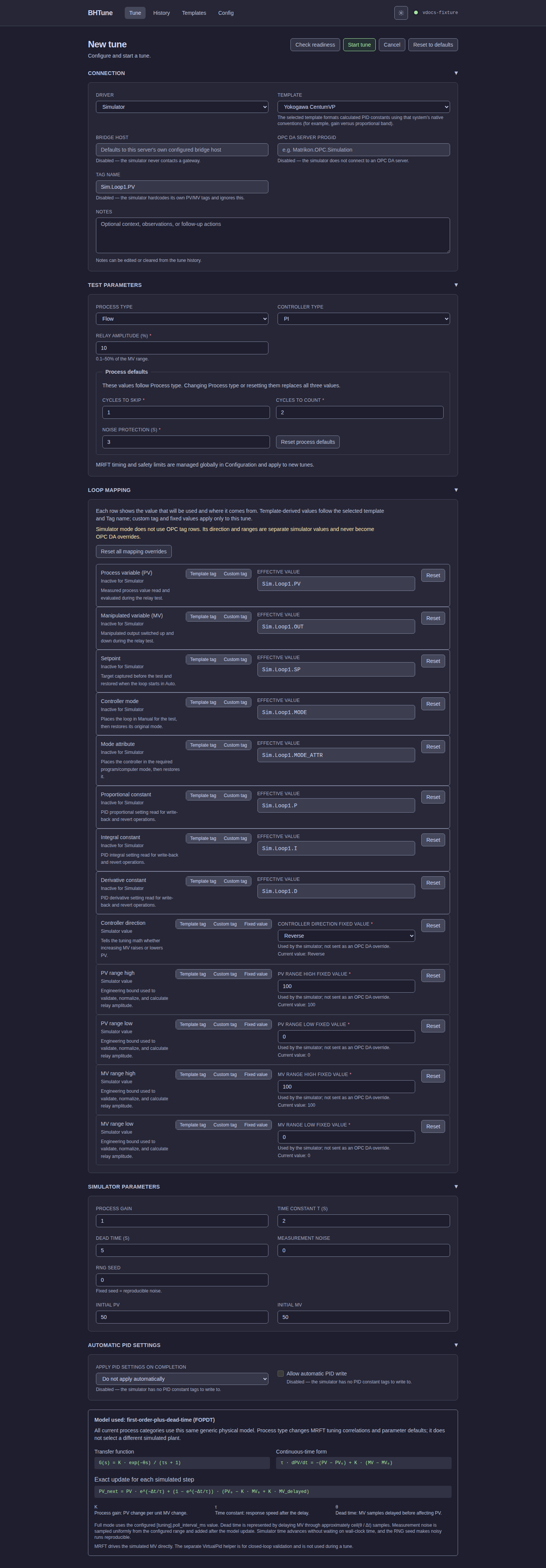 BHTune New Tune screen in Full mode with the Simulator driver selected